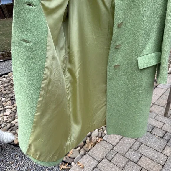 Vintage 50's-60's Coat Size L/XL Mint Green Bouclé Single Breasted Notched Colla - Picture 13 of 16
